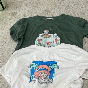 Green and White Graphic T-Shirts